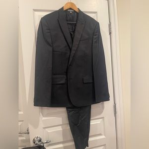 Express dark navy suite with cover, pants size: 34-32, jacket: large